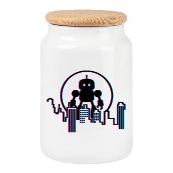Robot City Skyline – 3D Sci-Fi Future Design - Cookie Jar with Wooden Lid - white - Front