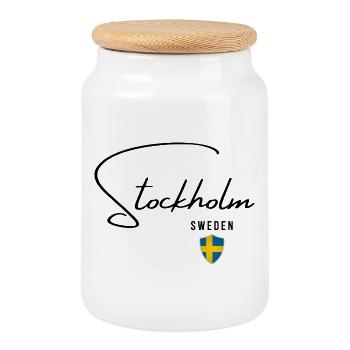 Design élégant Stockholm, j’adore Stockholm - Boîte à biscuits avec couvercle en bois - blanc - Devant