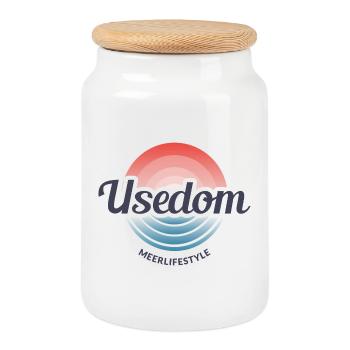 Usedom MeerLifestyle Stranddesign - Keksdose mit Holzdeckel - Weiß - Vorne