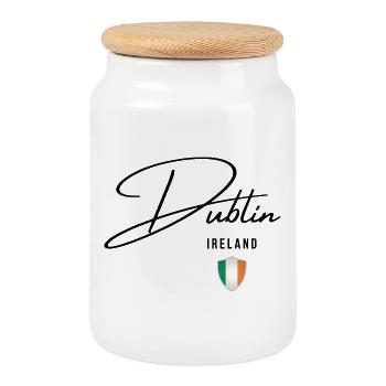 Design élégant Dublin, j’adore Dublin - Boîte à biscuits avec couvercle en bois - blanc - Devant
