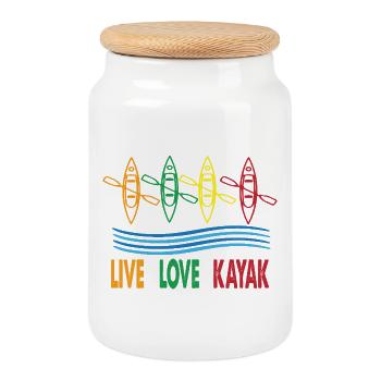 Live Love Kajak Kajakfahren Kajakfahren Kanu Kajak Kajak - Keksdose mit Holzdeckel - Weiß - Vorne