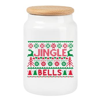 Hässlicher Pullover – Jingle Bells Strickmuster - Keksdose mit Holzdeckel - Weiß - Vorne
