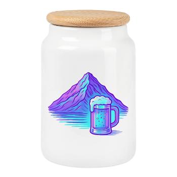 Bergneon Beer Gloss Blue - Cookie Jar with Wooden Lid - white - Front