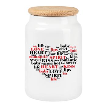 Amour Typo Collage Coeur Son - Boîte à biscuits avec couvercle en bois - blanc - Devant