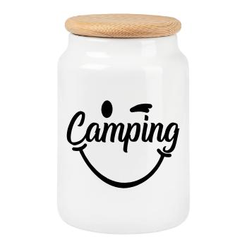 Camping Sourire - Boîte à biscuits avec couvercle en bois - blanc - Devant