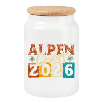 Crossing the Alps 2026 - Alpine Cross - Hiking - Cookie Jar with Wooden Lid - white - Front