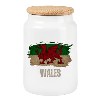 Flag of Wales, Welsh pride - Cookie Jar with Wooden Lid - white - Front