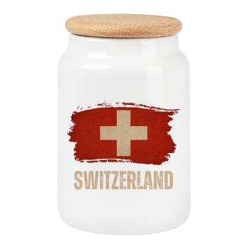 Drapeau grunge de la Suisse, fierté suisse - Boîte à biscuits avec couvercle en bois - blanc - Devant
