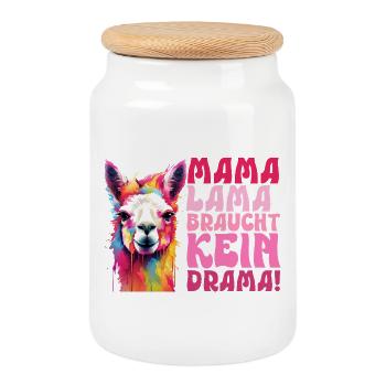 Werdende Mütter MAMA LAMA BRAUCHT KEIN DRAMA - Keksdose mit Holzdeckel - Weiß - Vorne