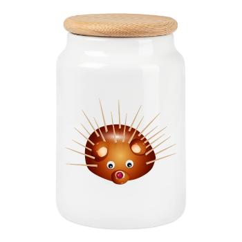 Cute Chestnut Hedgehog – Childhood & Crafting Fun - Cookie Jar with Wooden Lid - white - Front