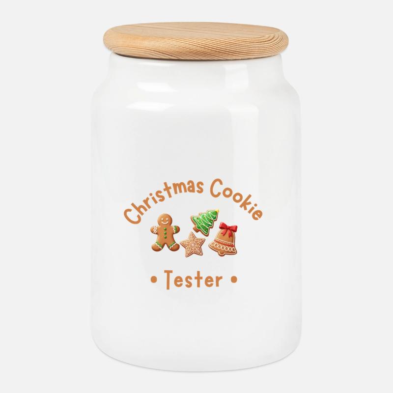 Cookie Tester - Cookie Jar with Wooden Lid - white