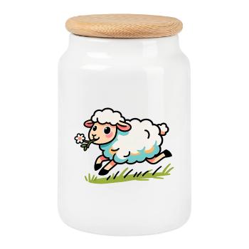 Agneau mouton dans le pré - Boîte à biscuits avec couvercle en bois - blanc - Devant