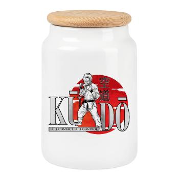 Kudo-fighter-Standing-design - Boîte à biscuits avec couvercle en bois - blanc - Devant