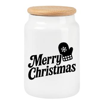 Merry Christmas mit Schneeflocken-Handschuh - Keksdose mit Holzdeckel - Weiß - Vorne