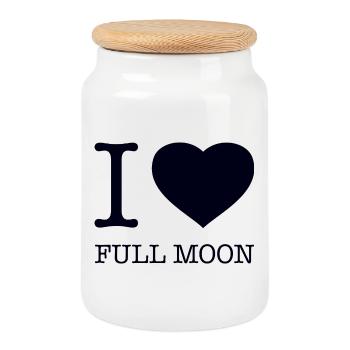 J’adore Pleine lune Vollmond - Boîte à biscuits avec couvercle en bois - blanc - Devant