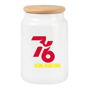 Stylized 76 Seine-Maritime emblem - Cookie Jar with Wooden Lid - white - Front