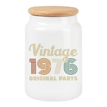 50 Years 1976 Vintage Retro Birthday Gift - Cookie Jar with Wooden Lid - white - Front