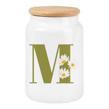 Buchstabe m grüne Gänseblümchen - Keksdose mit Holzdeckel - Weiß - Vorne