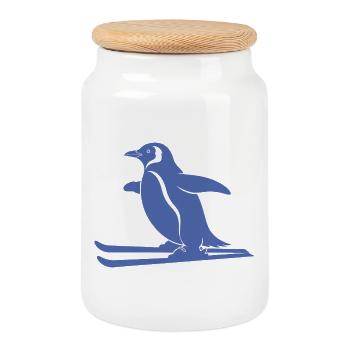 Minimalistischer Pinguin Skifahrer Winter Sport - Keksdose mit Holzdeckel - Weiß - Vorne