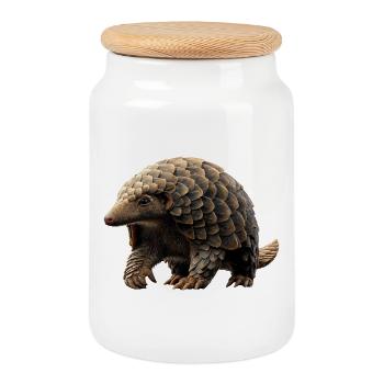Pangolin Pangolin Pomme de pin Pangolins - Boîte à biscuits avec couvercle en bois - blanc - Devant