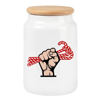 I Want Candy, Revolutionary, Slogan & Sugar Design - Cookie Jar with Wooden Lid - white - Front