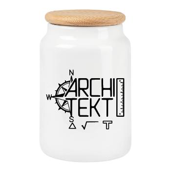 Architect Design with Drawing Tool - Cookie Jar with Wooden Lid - white - Front