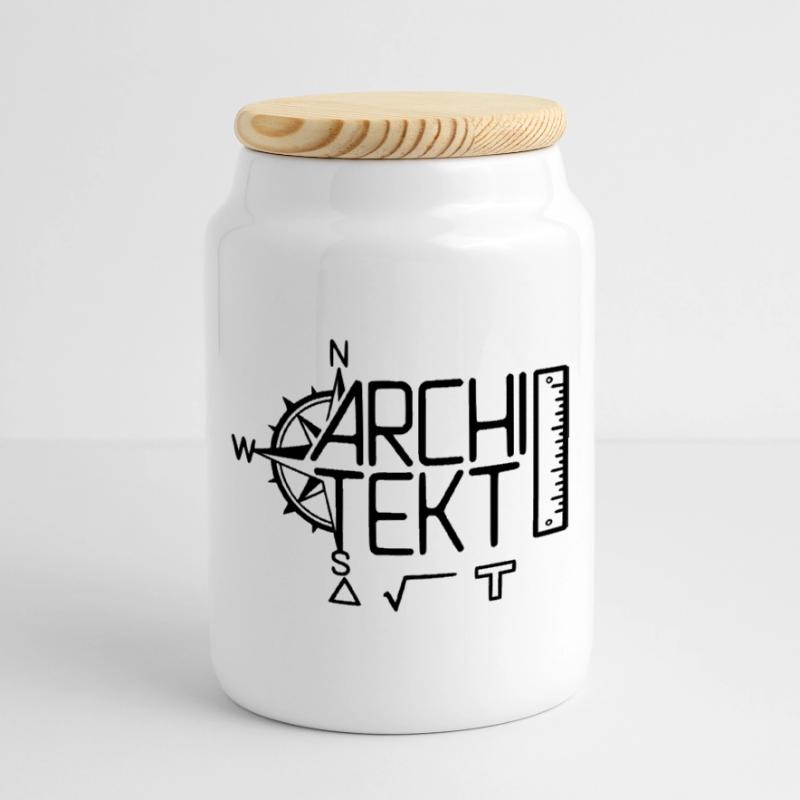 Conception architecte avec outil de dessin Boîte à biscuits avec couvercle en bois