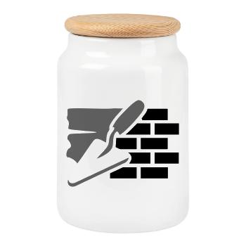 Maurer Hausbau Logo - Trowel, Plaster & Bricks - Cookie Jar with Wooden Lid - white - Front