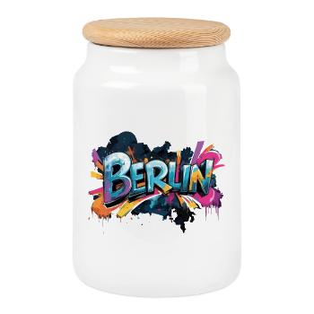 Berlin Graffiti Police Street Art Style Urbain - Boîte à biscuits avec couvercle en bois - blanc - Devant