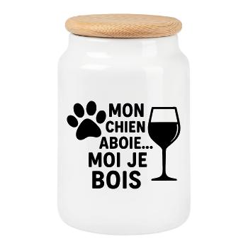 Mon chien aboie moi je bois, humour, cadeau noël - Boîte à biscuits avec couvercle en bois - blanc - Devant