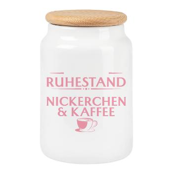 Rente Nickerchen und Kaffee - Abschied Kollegin - Keksdose mit Holzdeckel - Weiß - Vorne