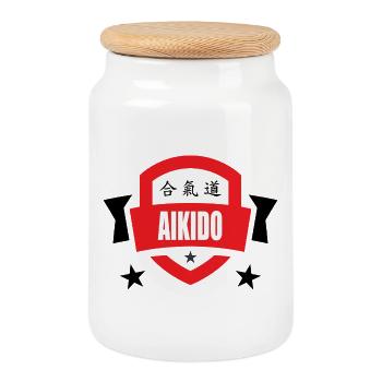 Aikido - Martial Art - Aikido - Cookie Jar with Wooden Lid - white - Front
