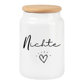 nichte - Cookie Jar with Wooden Lid - white - Front