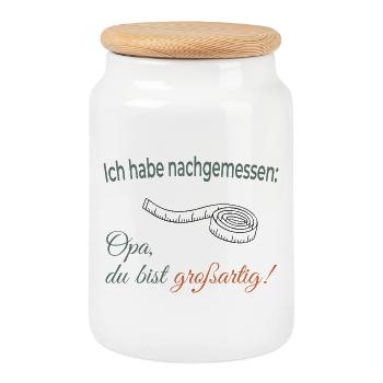 Ich habe nachgemessen – Opa, du bist großartig! - Keksdose mit Holzdeckel - Weiß - Vorne