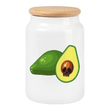 Avocado skull - Cookie Jar with Wooden Lid - white - Front