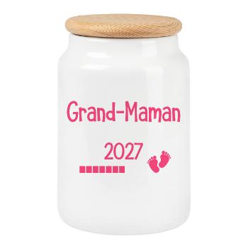 Grandma in 2027 Grandma-to-be gift - Cookie Jar with Wooden Lid - white - Front
