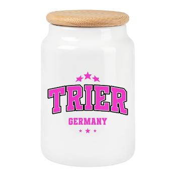 Conception du Collège Pink Heimat de Trier Allemagne - Boîte à biscuits avec couvercle en bois - blanc - Devant