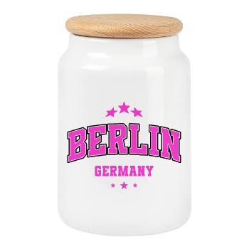 Berlin, Allemagne, Graphic College Pink Souvenir - Boîte à biscuits avec couvercle en bois - blanc - Devant