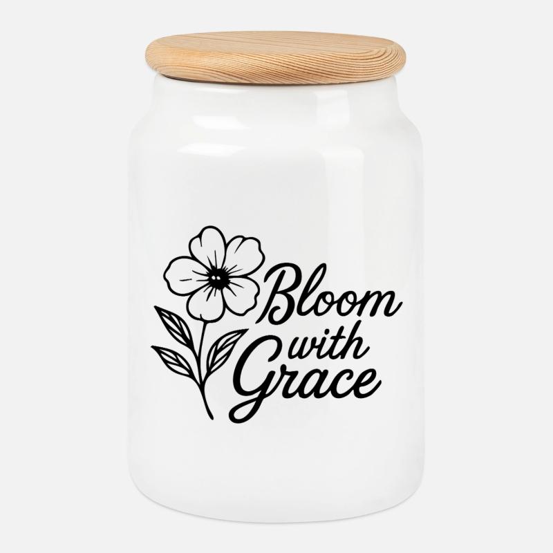 Bloom with Grace - Cookie Jar with Wooden Lid - white