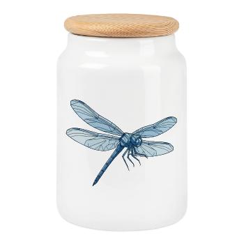 Geometric Dragon Fly Blue - Cookie Jar with Wooden Lid - white - Front
