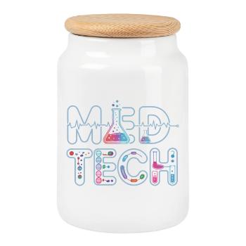 Conception de la science néon du laboratoire MedTech - Boîte à biscuits avec couvercle en bois - blanc - Devant