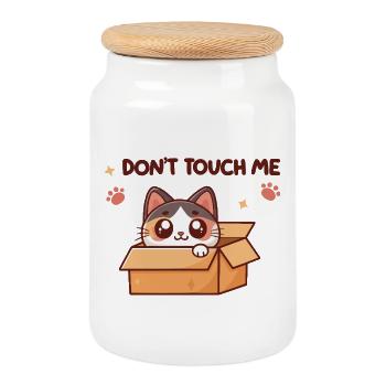 Chaton Dans Boîte – Pas Toucher - Boîte à biscuits avec couvercle en bois - blanc - Devant