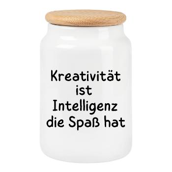 Kreativität ist Intelligenz die Spaß hat Statement - Keksdose mit Holzdeckel - Weiß - Vorne