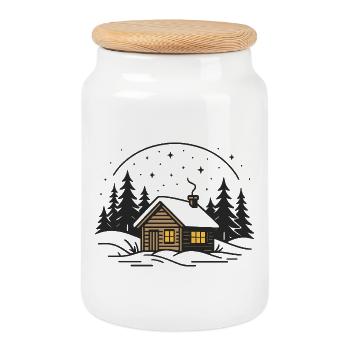 Cabin in the moonlight - Cookie Jar with Wooden Lid - white - Front