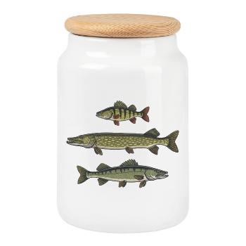 Perch, pike, zander, fishing, fishing - Cookie Jar with Wooden Lid - white - Front