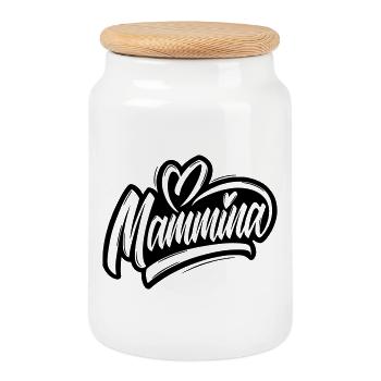 Mammina - mère italienne - Boîte à biscuits avec couvercle en bois - blanc - Devant