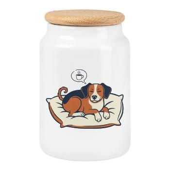 Powered by Coffee & Dog Dreams - Cookie Jar with Wooden Lid - white - Front