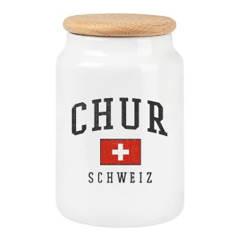 Chur Switzerland Flag Typo - Cookie Jar with Wooden Lid - white - Front