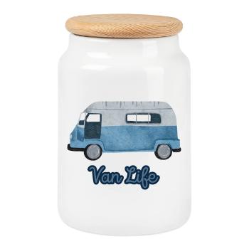 Van Life Aquarell Vintage-Camper Reisen - Keksdose mit Holzdeckel - Weiß - Vorne