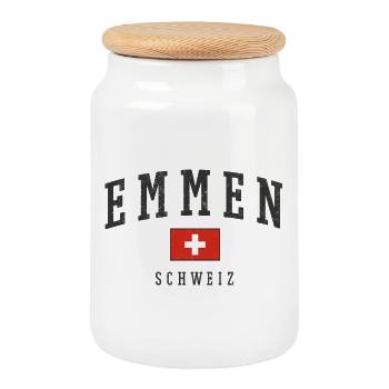 Logo croix d'Emmen, Suisse - Boîte à biscuits avec couvercle en bois - blanc - Devant